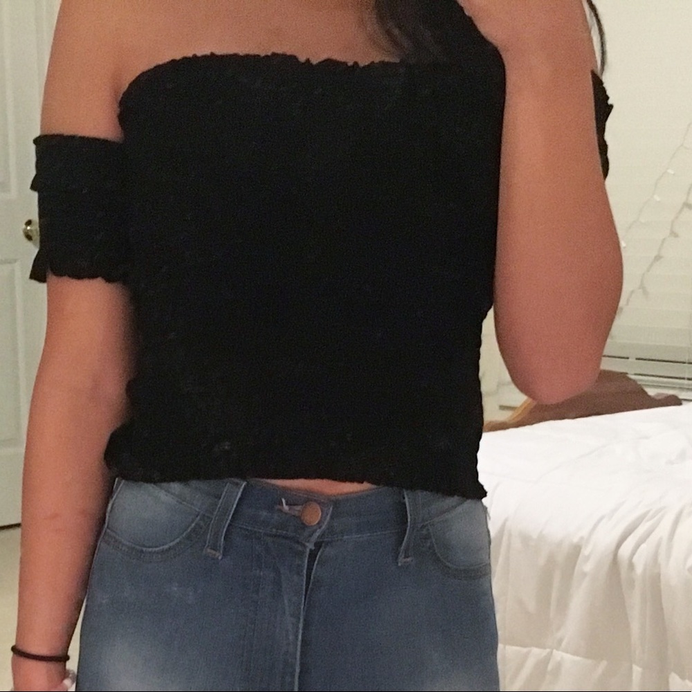 NWT black smocked off the shoulder top